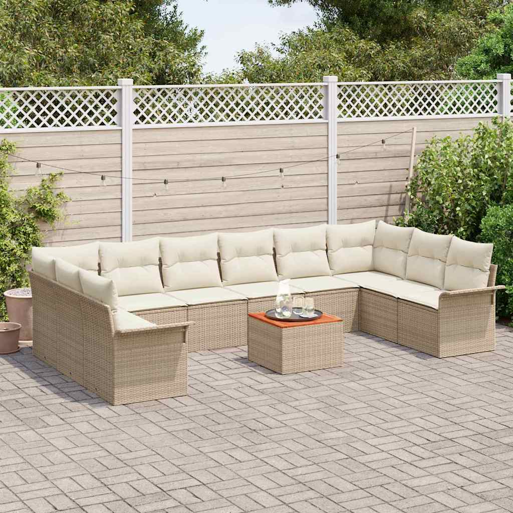 Tuinbankenset met kussen 11 pcs Beige poly rattan is nu te koop bij PeponiXL, paradijselijk wonen!