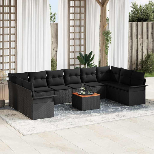 Tuinbankenset met kussen 11 pcs Zwart poly rattan is nu te koop bij PeponiXL, paradijselijk wonen!
