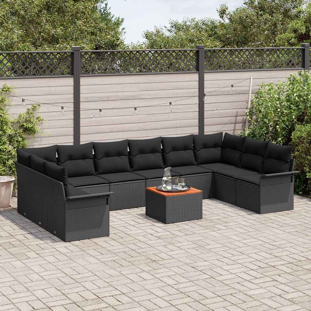 Tuinbankenset met kussen 11 pcs Zwart poly rattan is nu te koop bij PeponiXL, paradijselijk wonen!