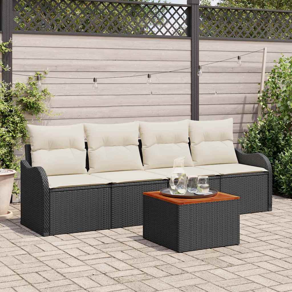 Tuinbankenset met kussen 5 pcs Zwart poly rattan is nu te koop bij PeponiXL, paradijselijk wonen!