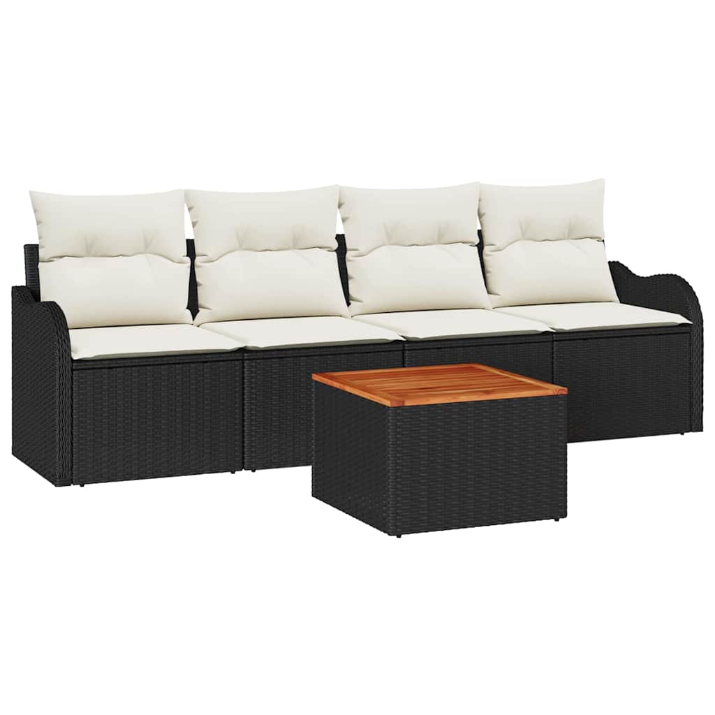 Tuinbankenset met kussen 5 pcs Zwart poly rattan is nu te koop bij PeponiXL, paradijselijk wonen!