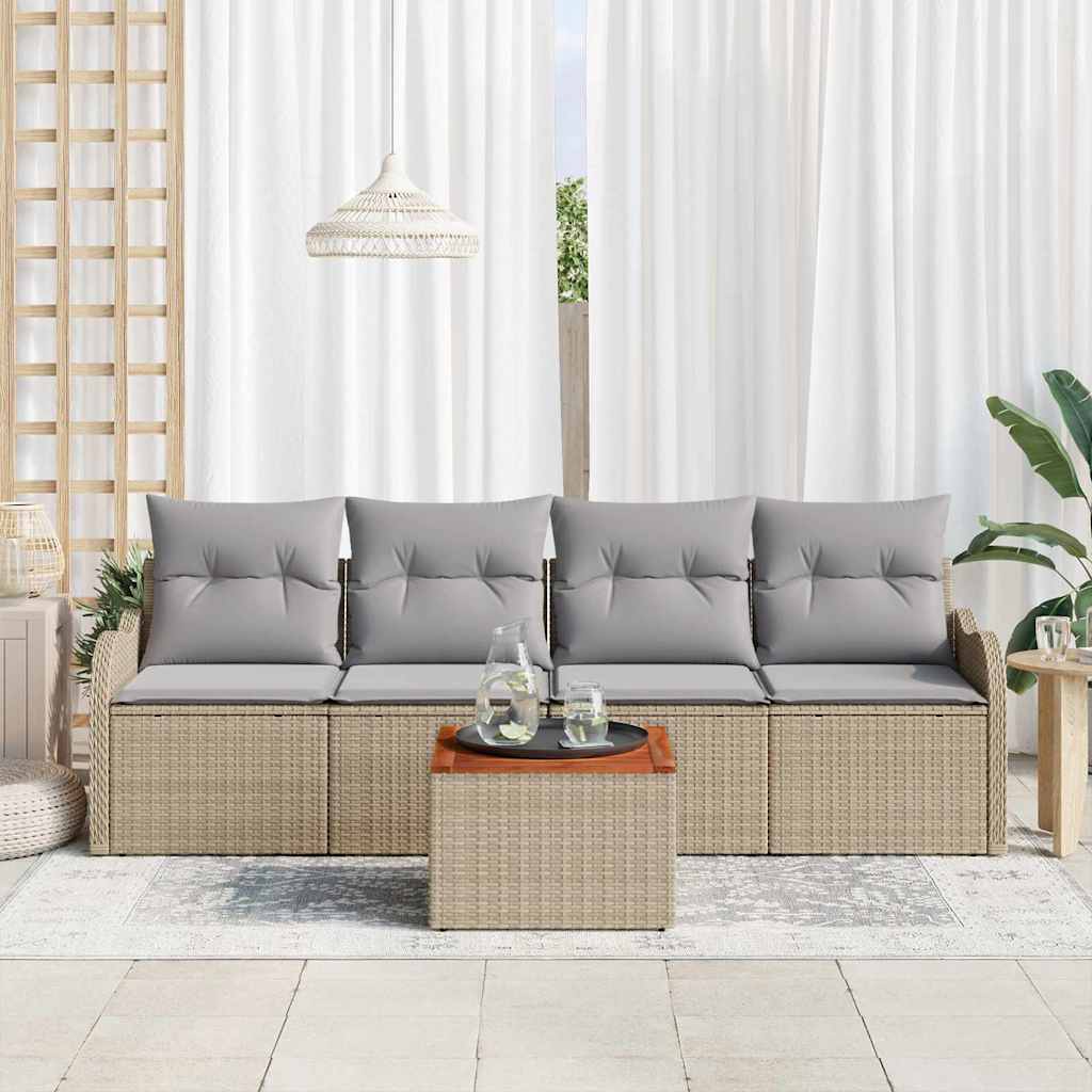Tuinbankenset met kussen 5 pcs Beige poly rattan is nu te koop bij PeponiXL, paradijselijk wonen!