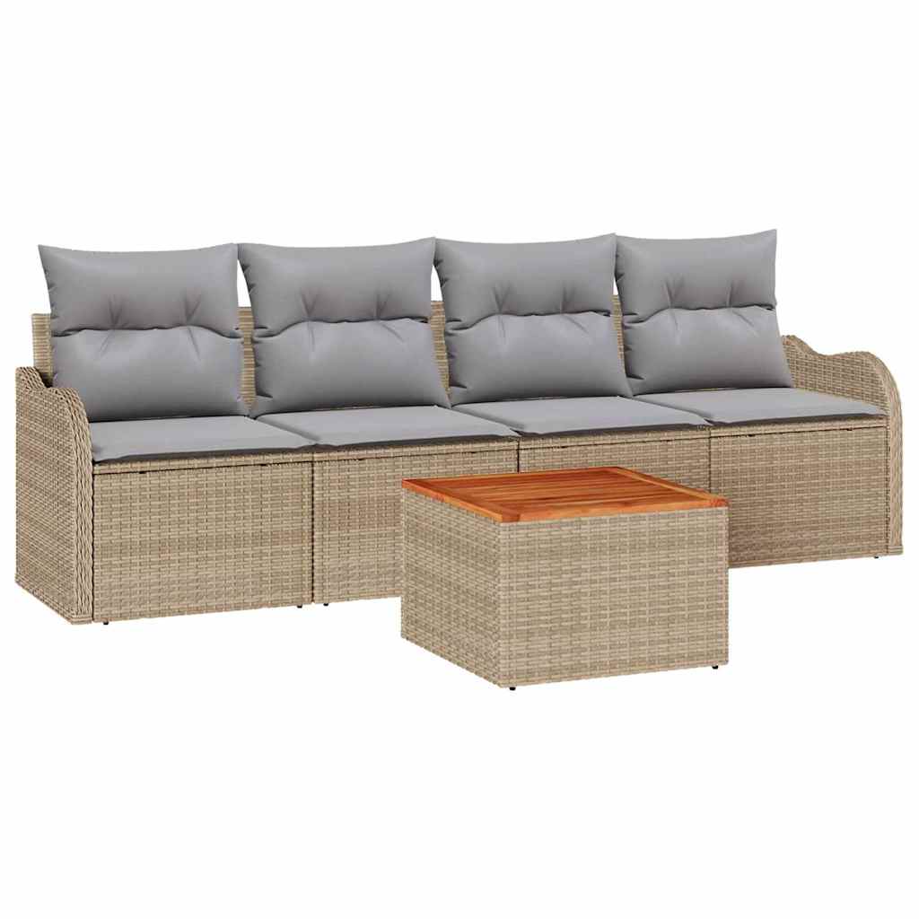 Tuinbankenset met kussen 5 pcs Beige poly rattan is nu te koop bij PeponiXL, paradijselijk wonen!
