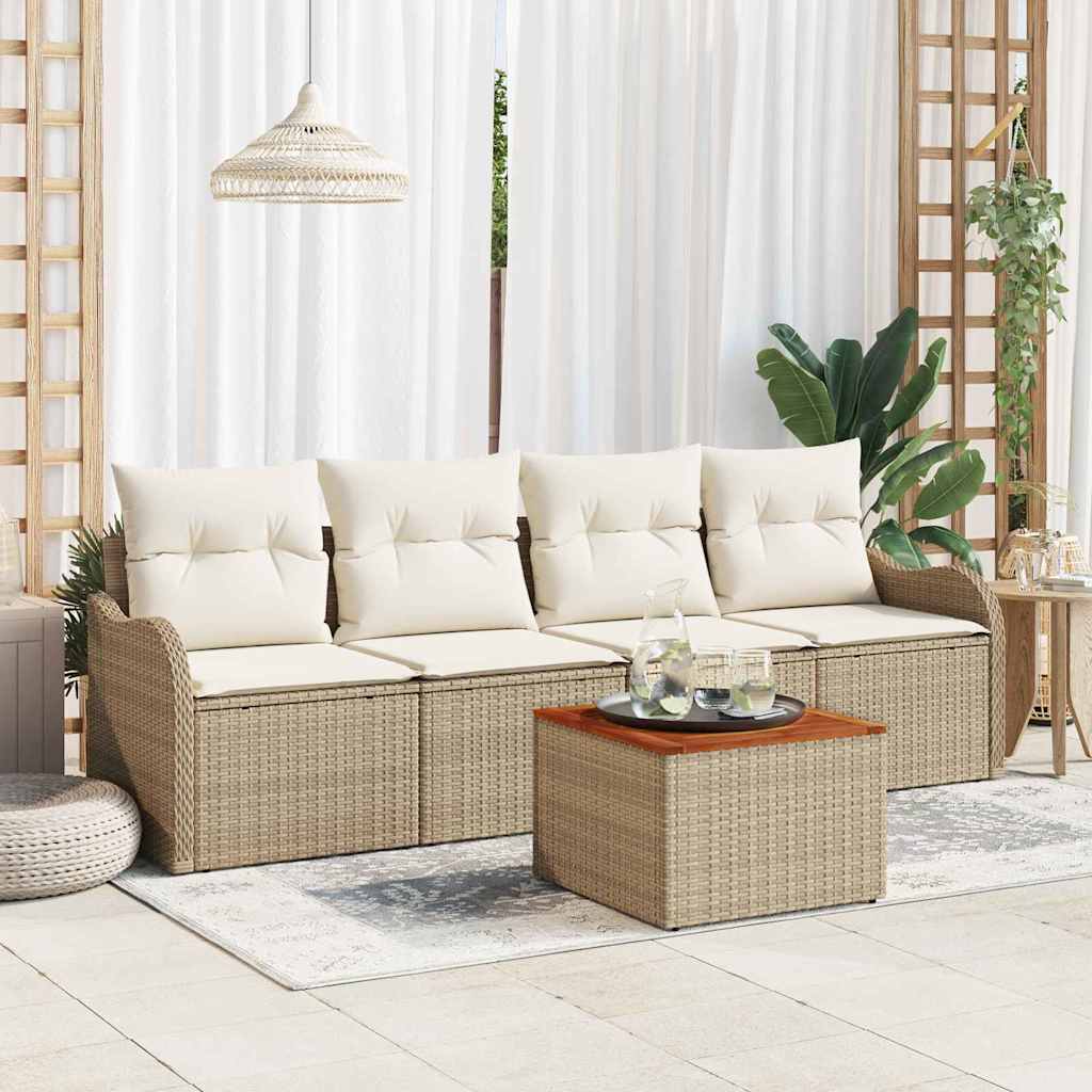Tuinbankenset met kussen 5 pcs Beige poly rattan is nu te koop bij PeponiXL, paradijselijk wonen!