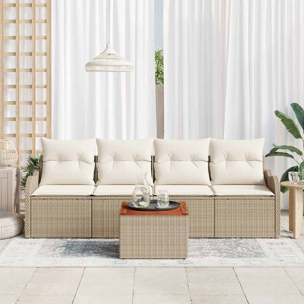 Tuinbankenset met kussen 5 pcs Beige poly rattan is nu te koop bij PeponiXL, paradijselijk wonen!