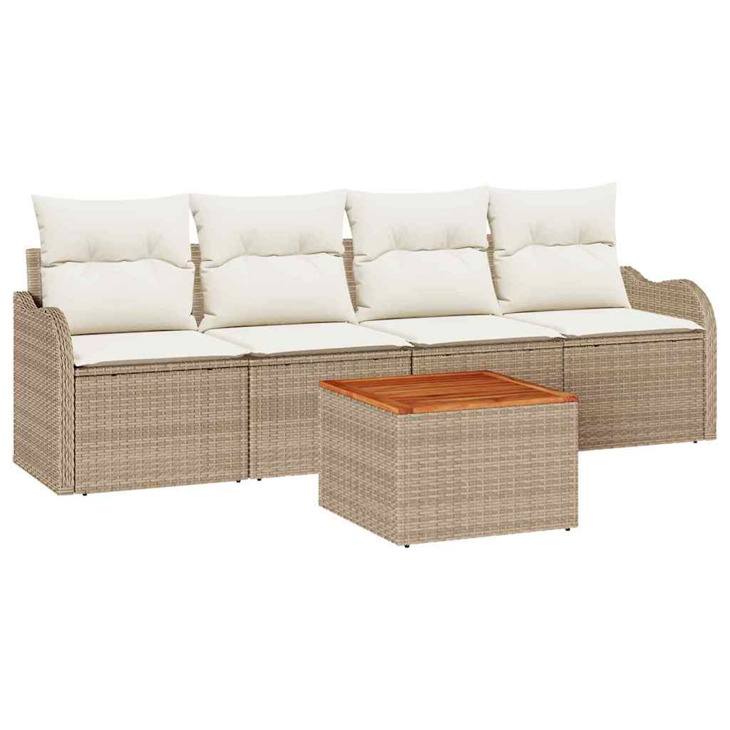 Tuinbankenset met kussen 5 pcs Beige poly rattan is nu te koop bij PeponiXL, paradijselijk wonen!
