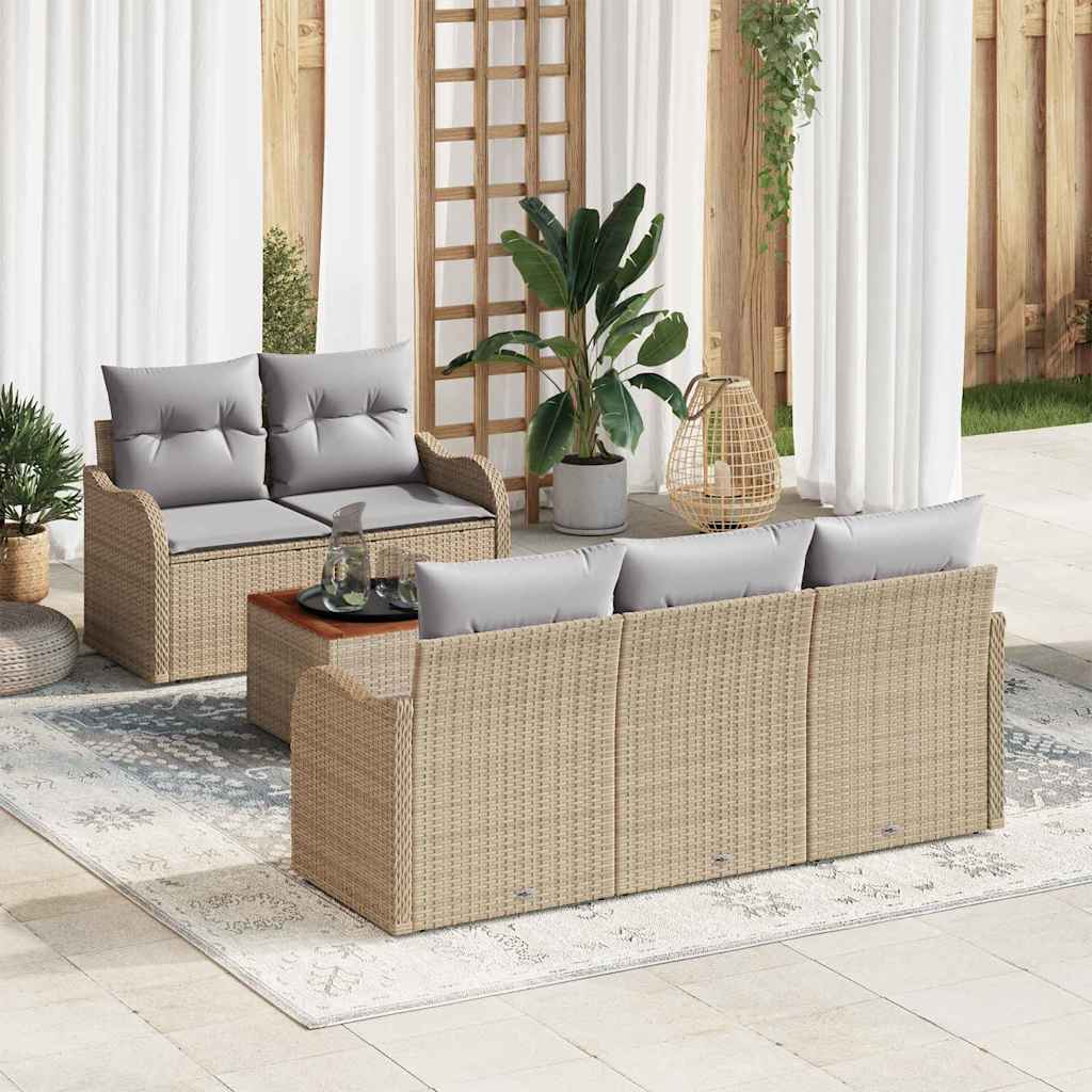 Tuinbankenset met kussen 6 pcs Beige poly rattan is nu te koop bij PeponiXL, paradijselijk wonen!