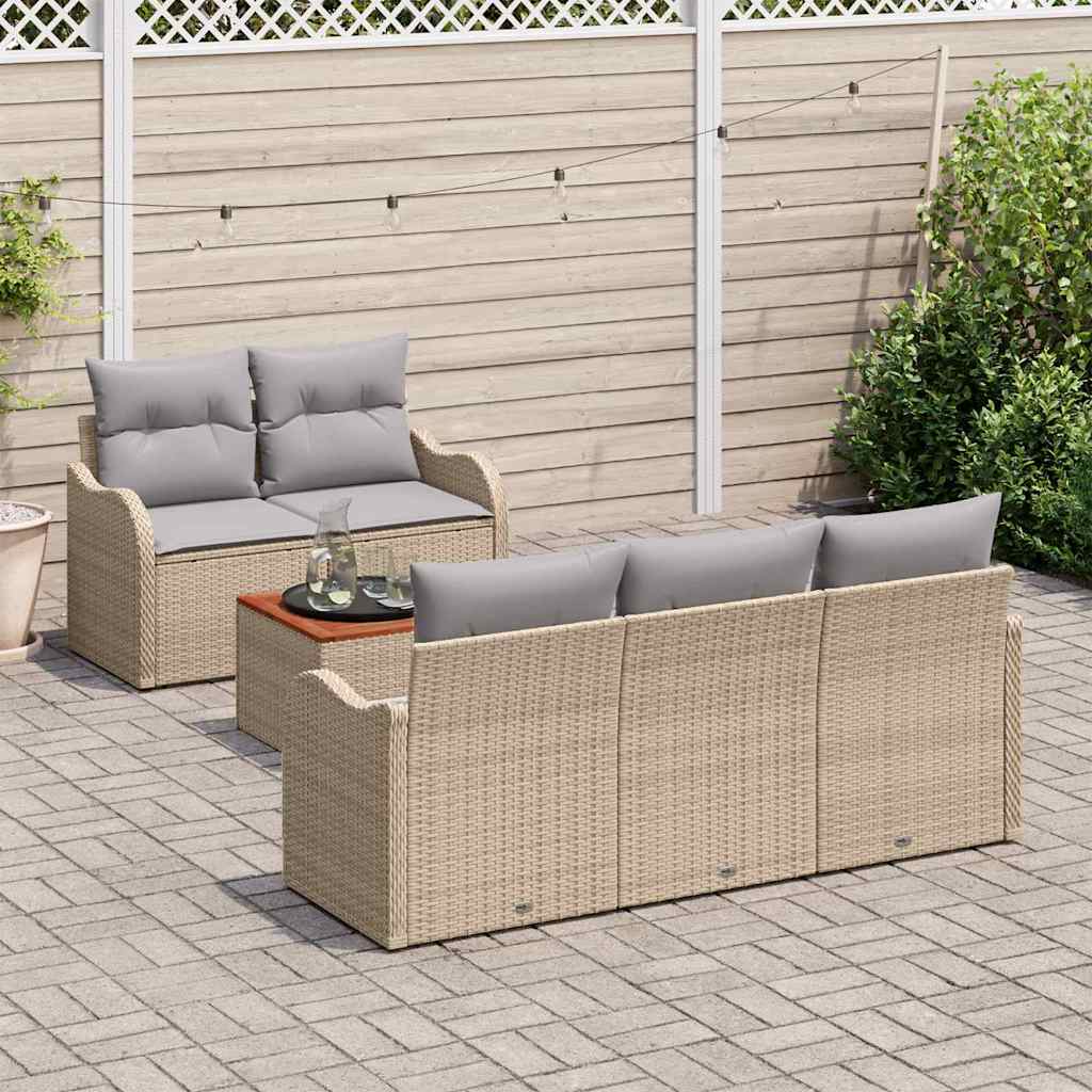Tuinbankenset met kussen 6 pcs Beige poly rattan is nu te koop bij PeponiXL, paradijselijk wonen!