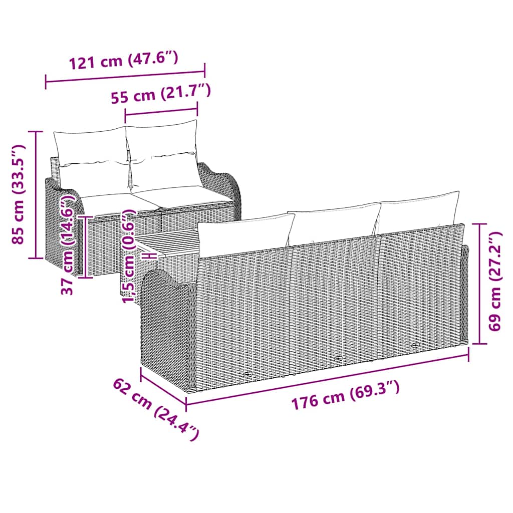 Tuinbankenset met kussen 6 pcs Beige poly rattan is nu te koop bij PeponiXL, paradijselijk wonen!
