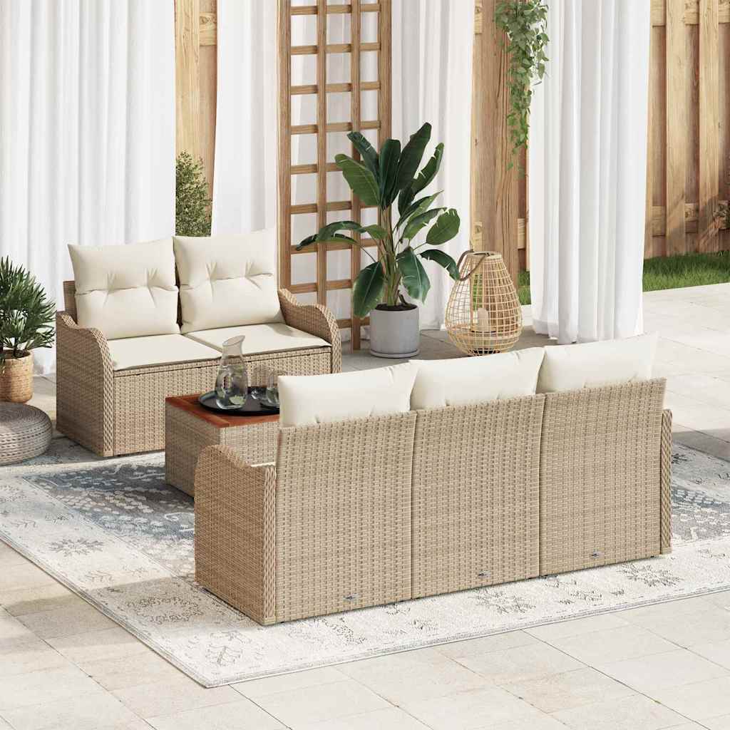 Tuinbankenset met kussen 6 pcs Beige poly rattan is nu te koop bij PeponiXL, paradijselijk wonen!
