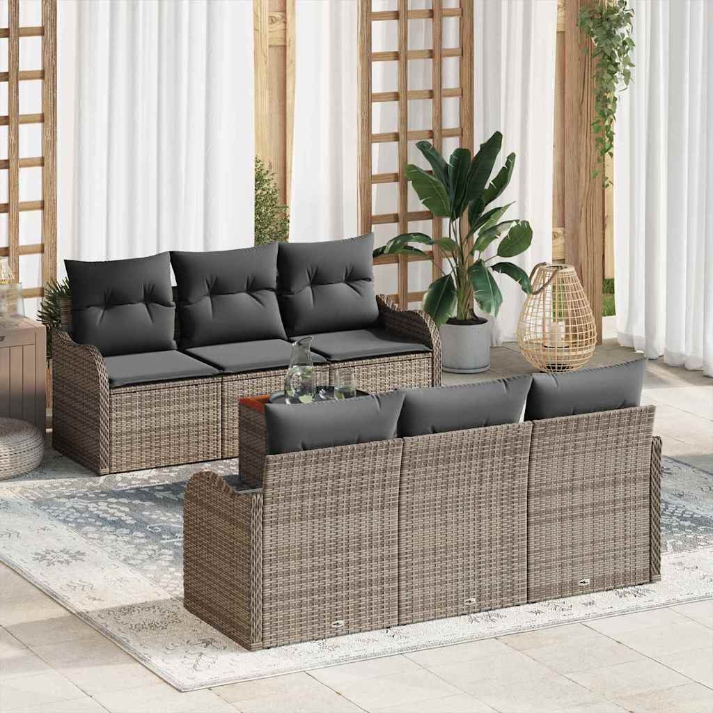 Tuinbankenset met kussen 7 pcs Grijs poly rattan is nu te koop bij PeponiXL, paradijselijk wonen!