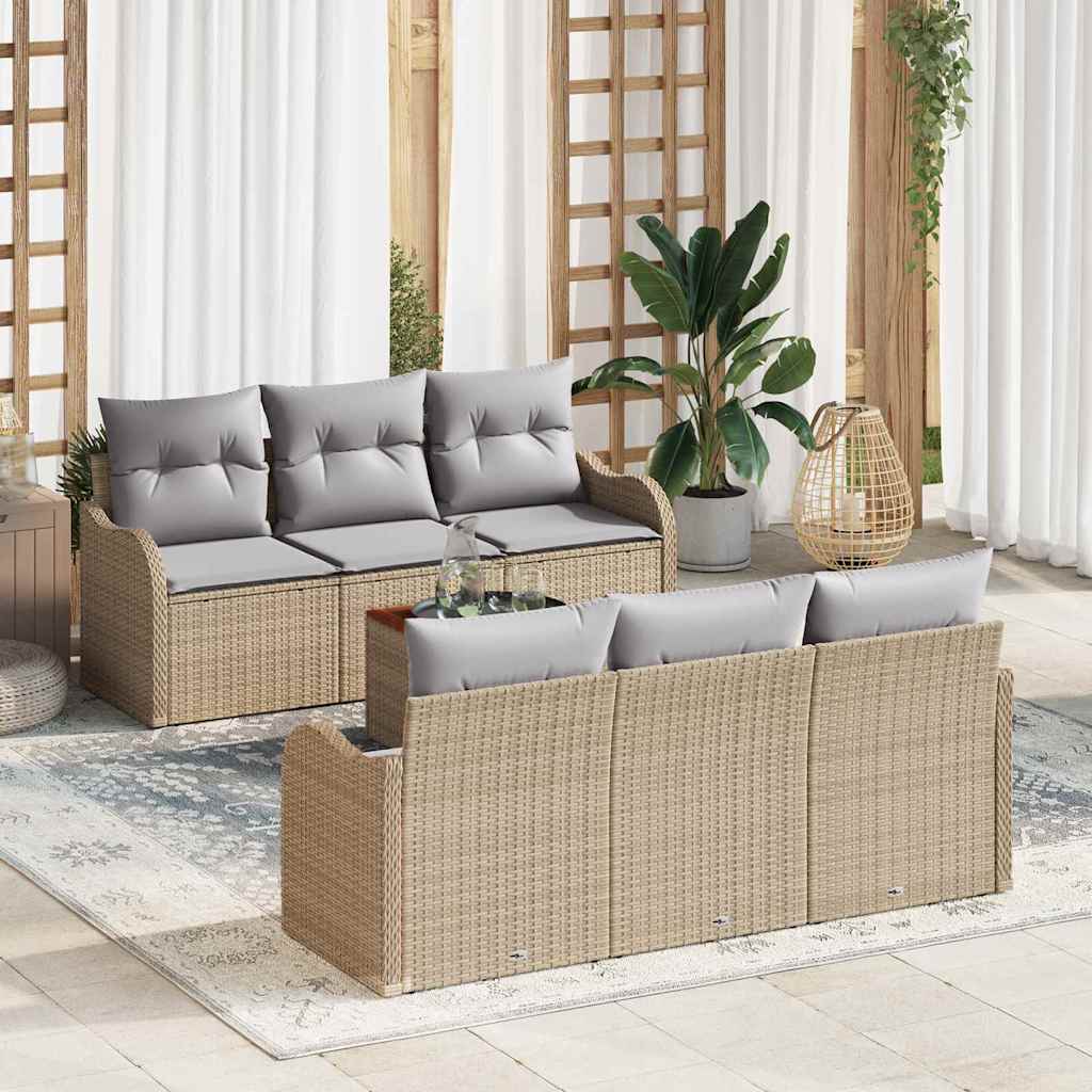 Tuinbankenset met kussen 7 pcs Beige poly rattan is nu te koop bij PeponiXL, paradijselijk wonen!