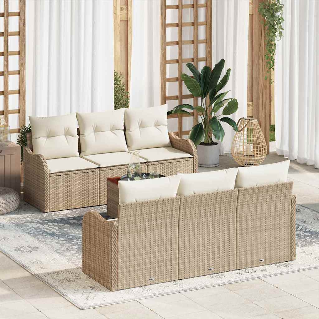 Tuinbankenset met kussen 7 pcs Beige poly rattan