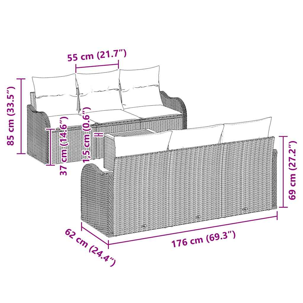 Tuinbankenset met kussen 7 pcs Beige poly rattan