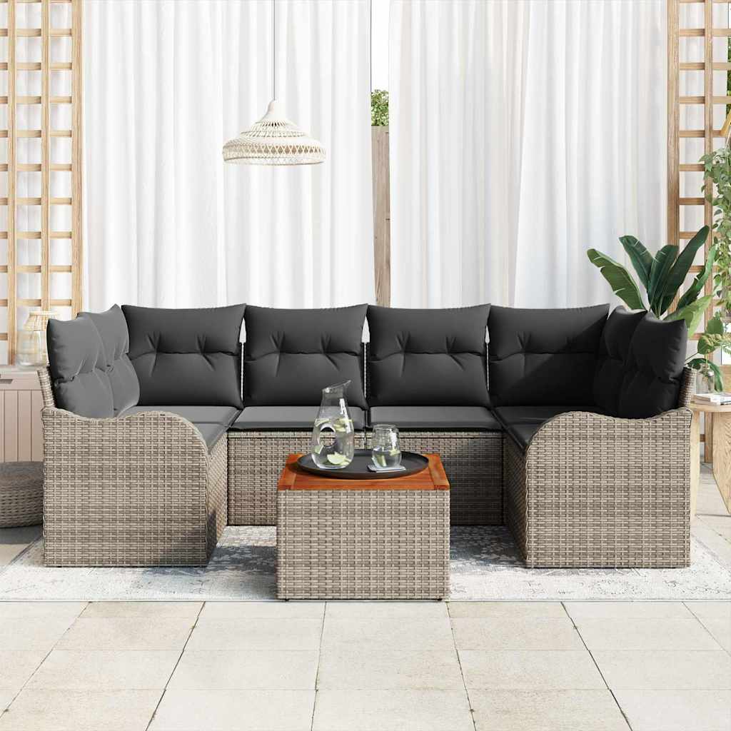 Tuinbankenset met kussen 7 pcs Grijs poly rattan is nu te koop bij PeponiXL, paradijselijk wonen!