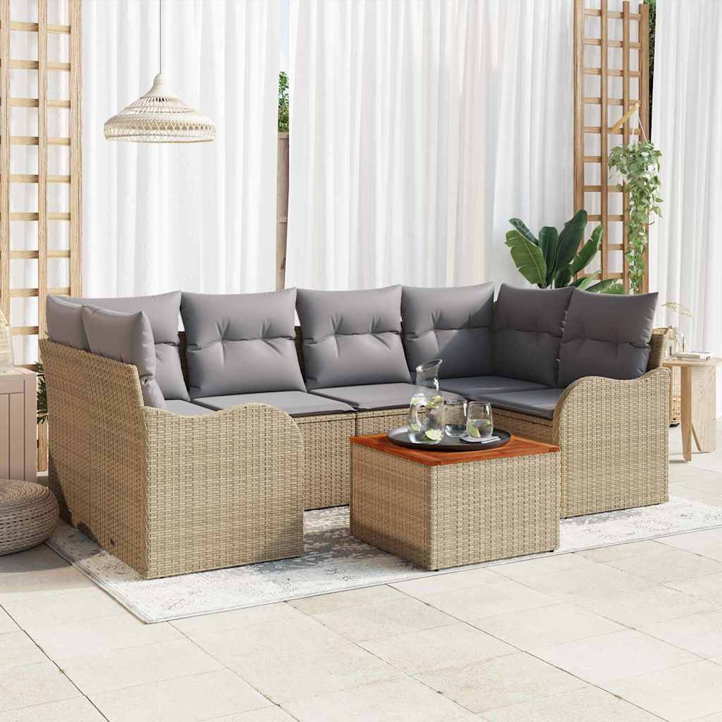 Tuinbankenset met kussen 7 pcs Beige poly rattan is nu te koop bij PeponiXL, paradijselijk wonen!