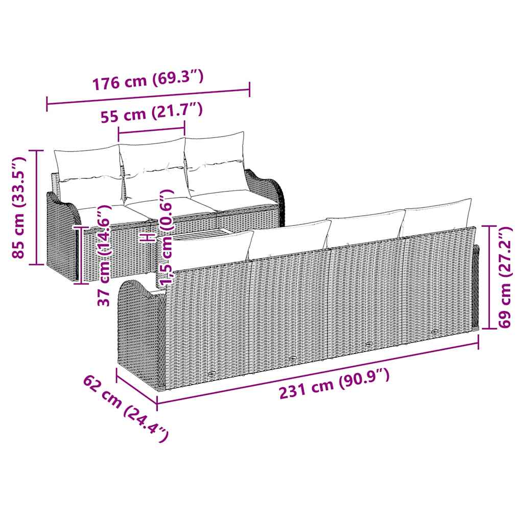 Tuinbankenset met kussen 8 pcs Grijs poly rattan is nu te koop bij PeponiXL, paradijselijk wonen!