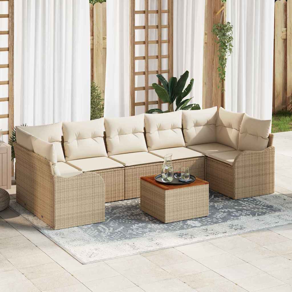 Tuinbankenset met kussen 8 pcs Beige poly rattan is nu te koop bij PeponiXL, paradijselijk wonen!