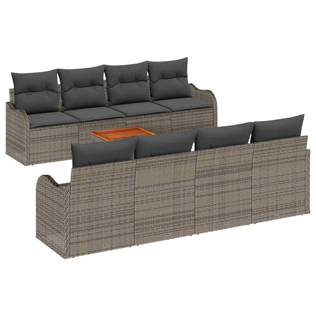 Tuinbankenset met kussen 9 pcs Grijs poly rattan is nu te koop bij PeponiXL, paradijselijk wonen!