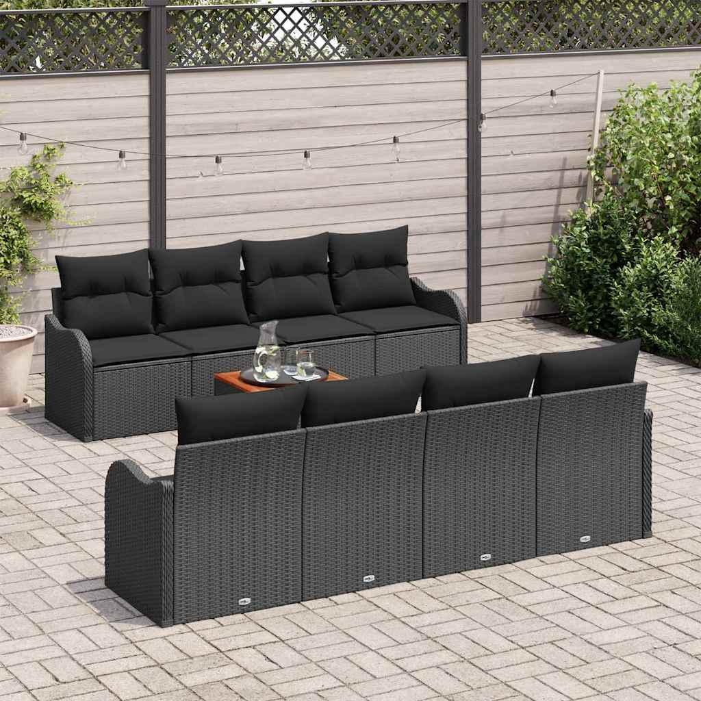Tuinbankenset met kussen 9 pcs Zwart poly rattan is nu te koop bij PeponiXL, paradijselijk wonen!