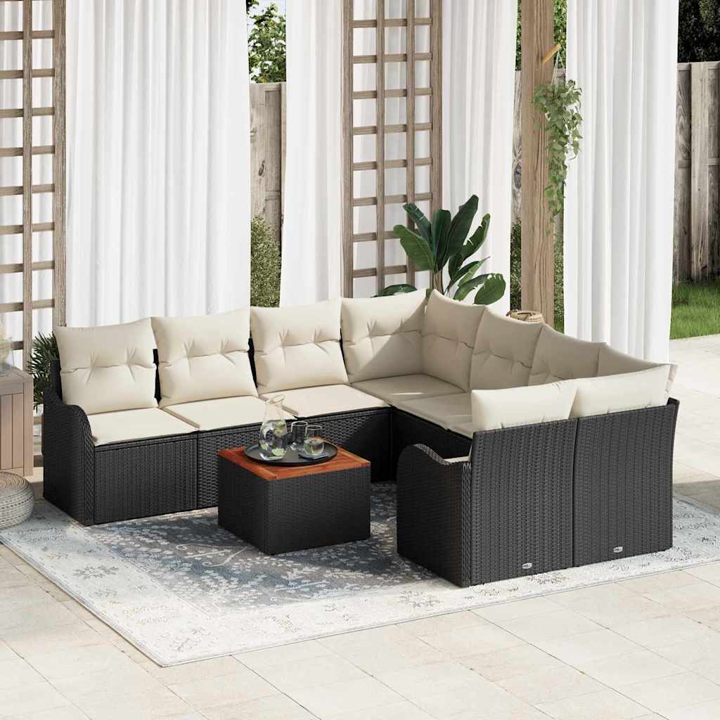 Tuinbankenset met kussen 9 pcs Zwart poly rattan is nu te koop bij PeponiXL, paradijselijk wonen!