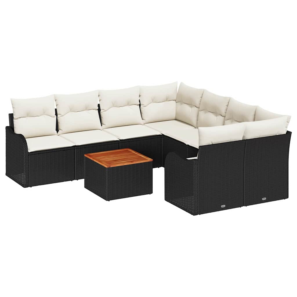 Tuinbankenset met kussen 9 pcs Zwart poly rattan is nu te koop bij PeponiXL, paradijselijk wonen!