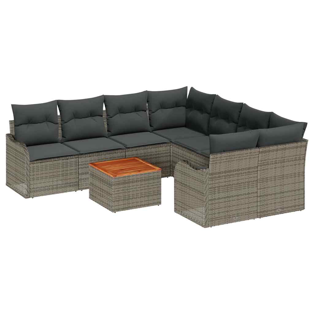 Tuinbankenset met kussen 9 pcs Grijs poly rattan is nu te koop bij PeponiXL, paradijselijk wonen!