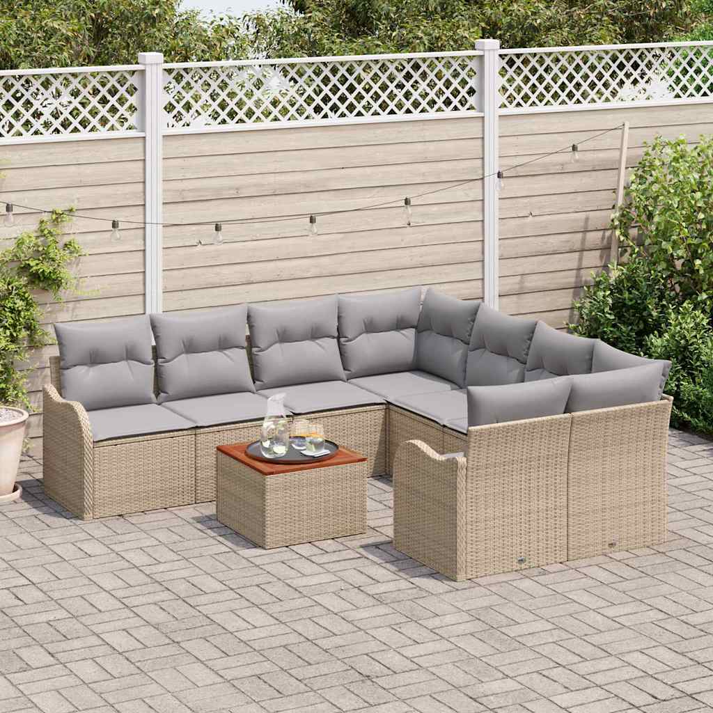 Tuinbankenset met kussen 9 pcs Beige poly rattan is nu te koop bij PeponiXL, paradijselijk wonen!