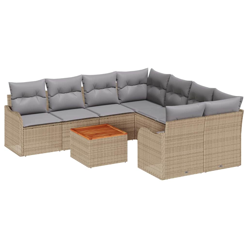Tuinbankenset met kussen 9 pcs Beige poly rattan is nu te koop bij PeponiXL, paradijselijk wonen!