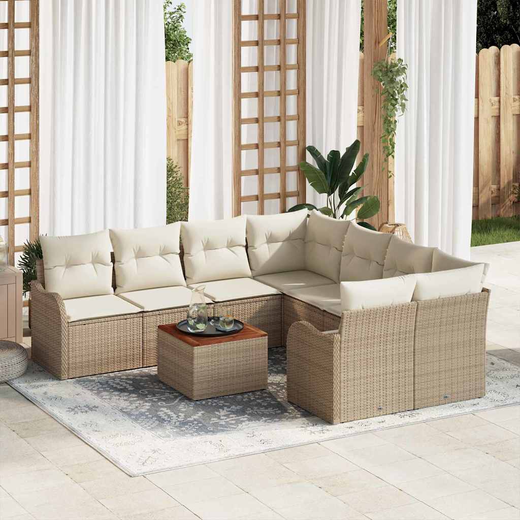 Tuinbankenset met kussen 9 pcs Beige poly rattan is nu te koop bij PeponiXL, paradijselijk wonen!