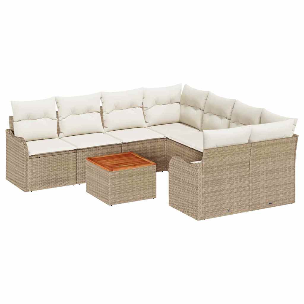 Tuinbankenset met kussen 9 pcs Beige poly rattan is nu te koop bij PeponiXL, paradijselijk wonen!