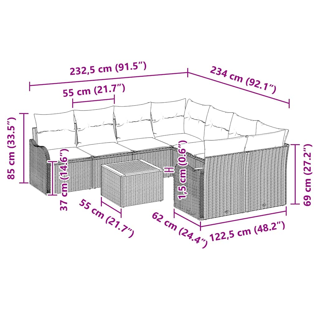 Tuinbankenset met kussen 9 pcs Beige poly rattan is nu te koop bij PeponiXL, paradijselijk wonen!