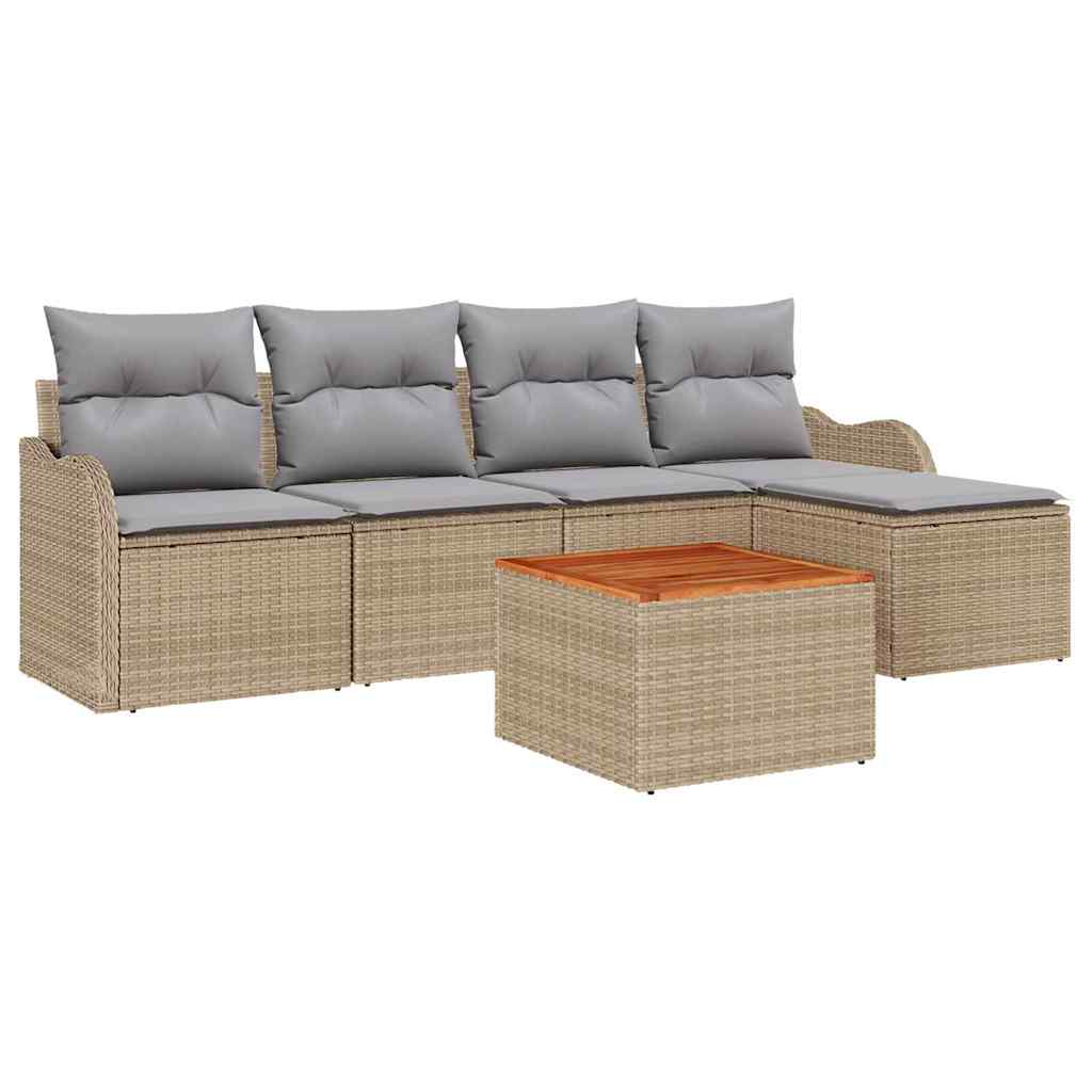 Tuinbankenset met kussen 6 pcs Beige poly rattan is nu te koop bij PeponiXL, paradijselijk wonen!