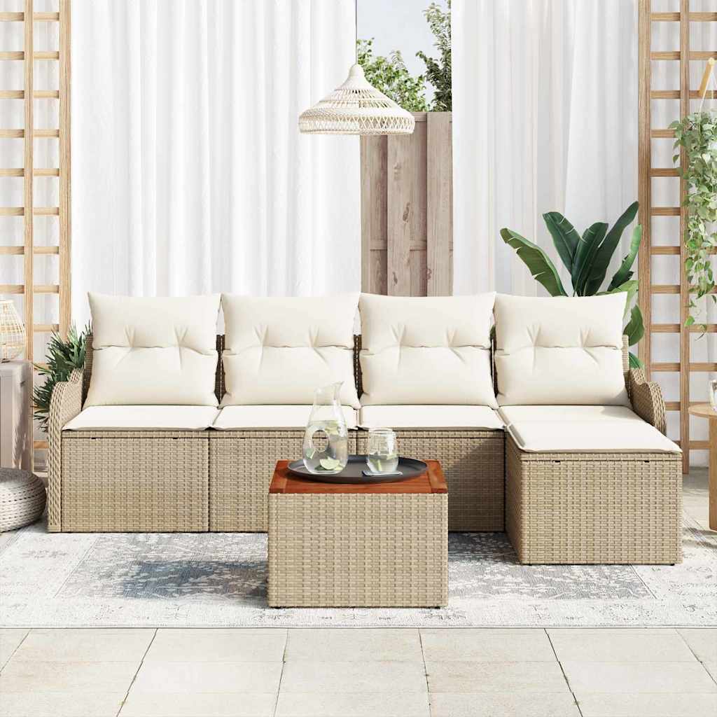 Tuinbankenset met kussen 6 pcs Beige poly rattan is nu te koop bij PeponiXL, paradijselijk wonen!