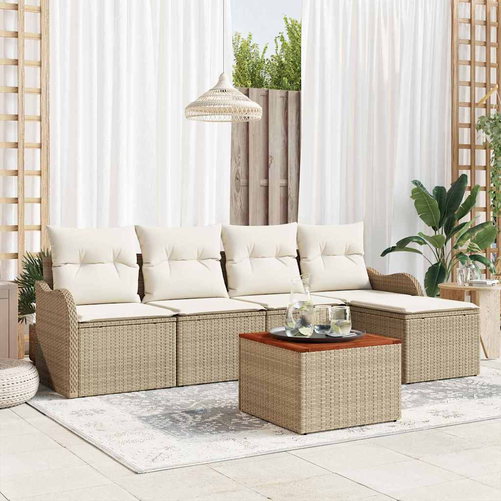 Tuinbankenset met kussen 6 pcs Beige poly rattan is nu te koop bij PeponiXL, paradijselijk wonen!