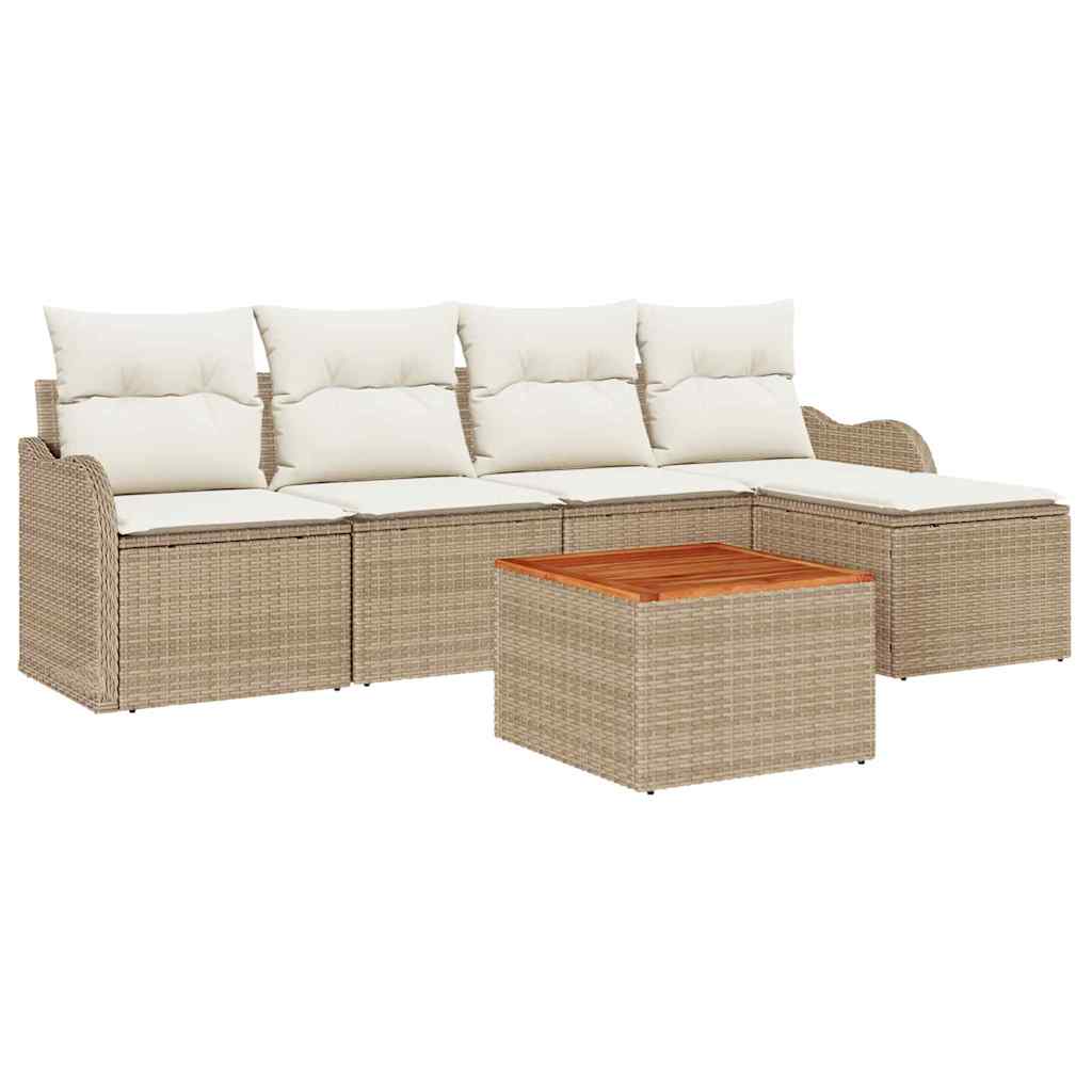 Tuinbankenset met kussen 6 pcs Beige poly rattan is nu te koop bij PeponiXL, paradijselijk wonen!