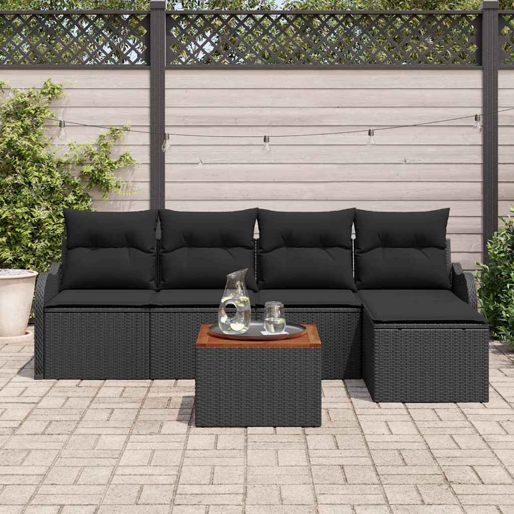 Tuinbankenset met kussen 6 pcs Zwart poly rattan is nu te koop bij PeponiXL, paradijselijk wonen!