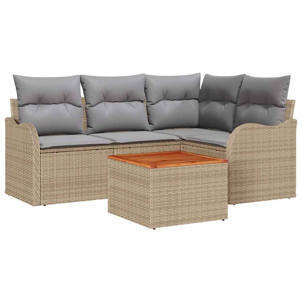 Tuinbankenset met kussen 5 pcs Beige poly rattan is nu te koop bij PeponiXL, paradijselijk wonen!