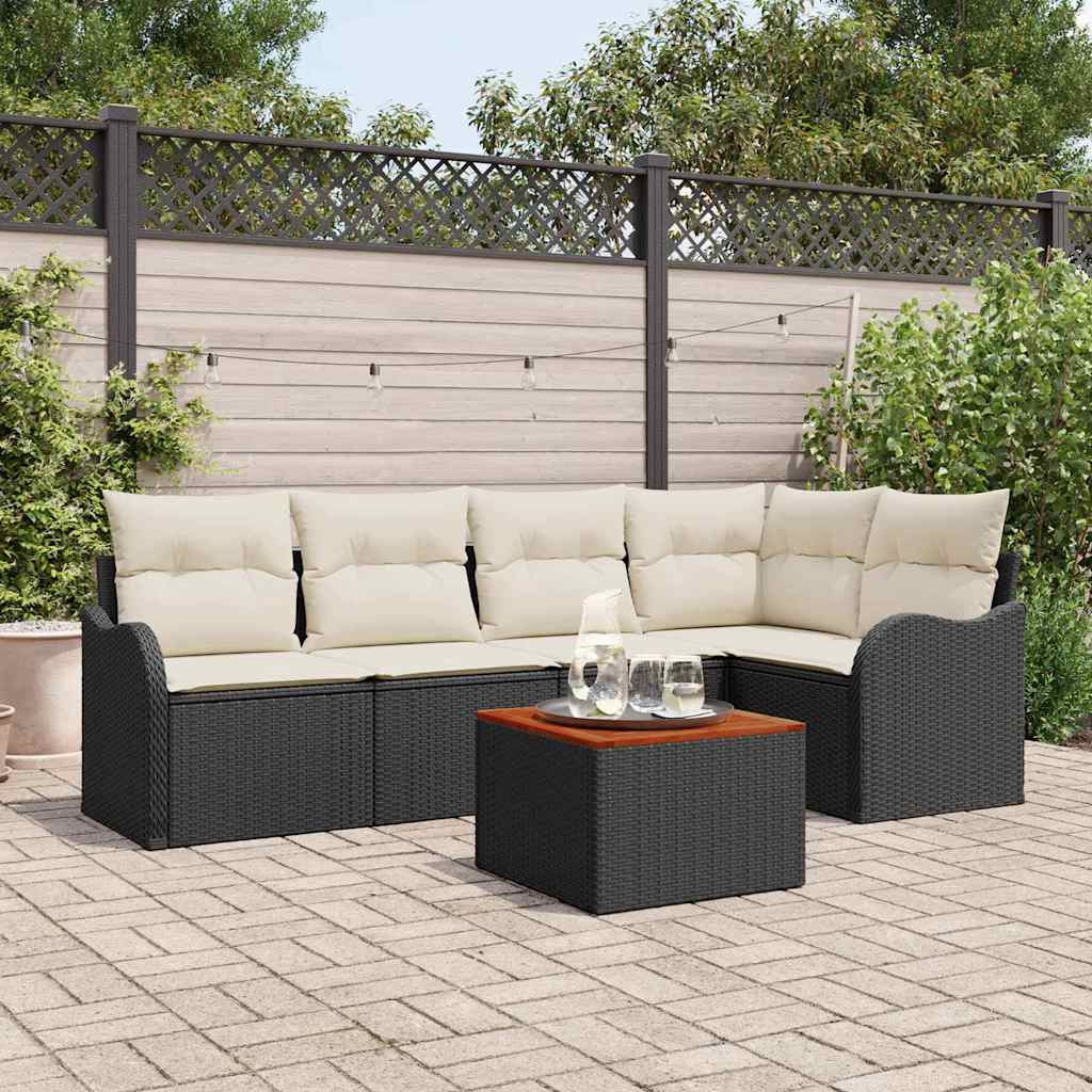 Tuinbankenset met kussen 6 pcs Zwart poly rattan is nu te koop bij PeponiXL, paradijselijk wonen!