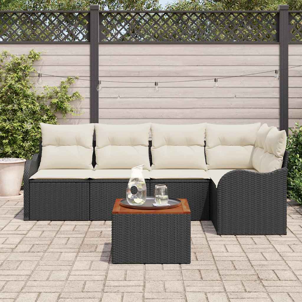 Tuinbankenset met kussen 6 pcs Zwart poly rattan is nu te koop bij PeponiXL, paradijselijk wonen!