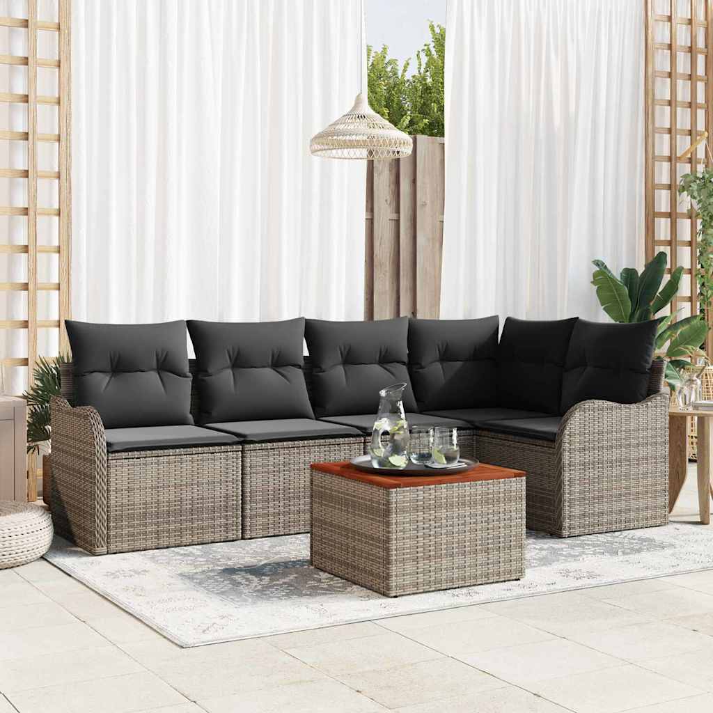 Tuinbankenset met kussen 6 pcs Grijs poly rattan is nu te koop bij PeponiXL, paradijselijk wonen!