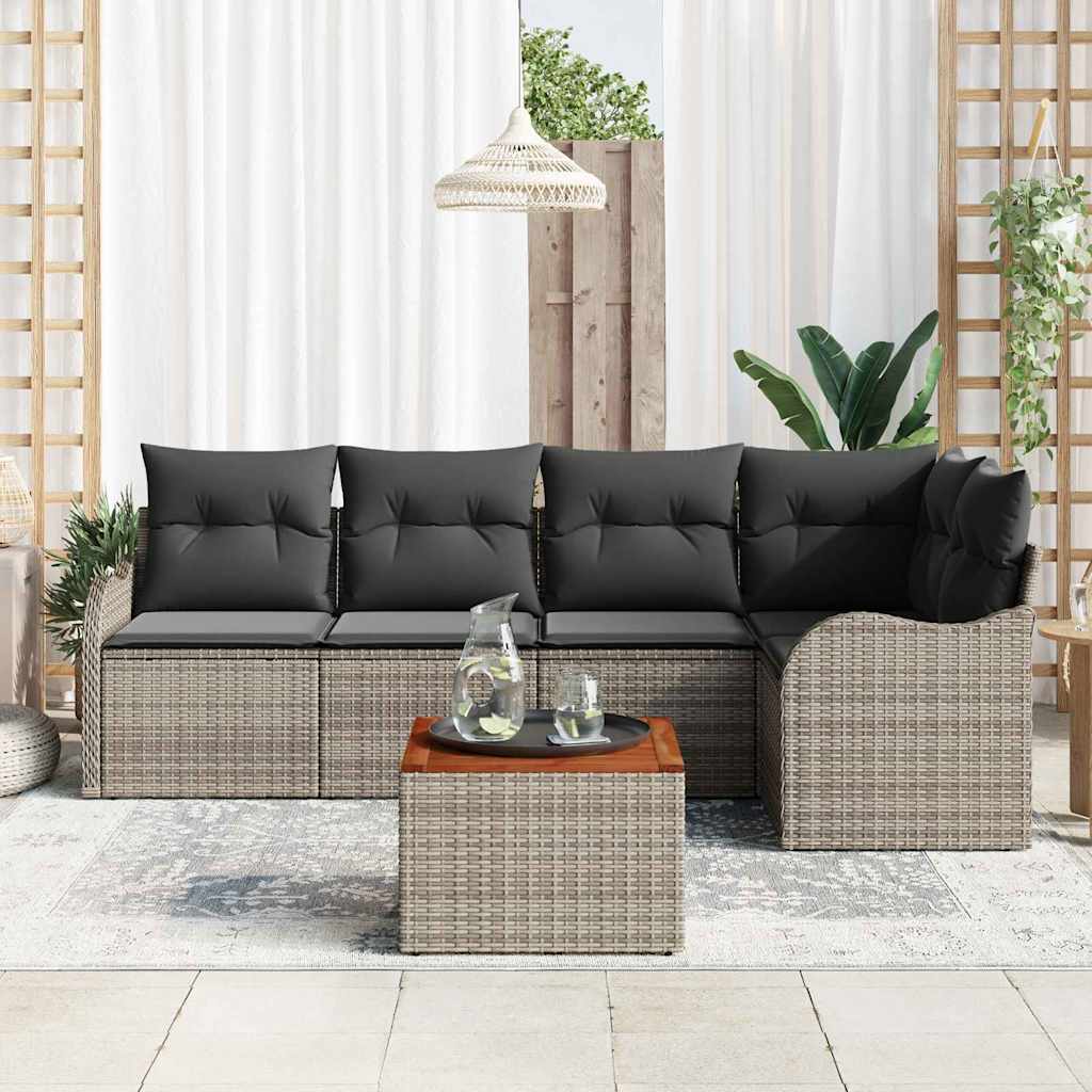 Tuinbankenset met kussen 6 pcs Grijs poly rattan is nu te koop bij PeponiXL, paradijselijk wonen!