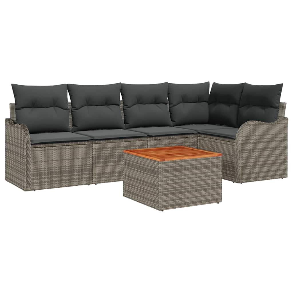 Tuinbankenset met kussen 6 pcs Grijs poly rattan is nu te koop bij PeponiXL, paradijselijk wonen!