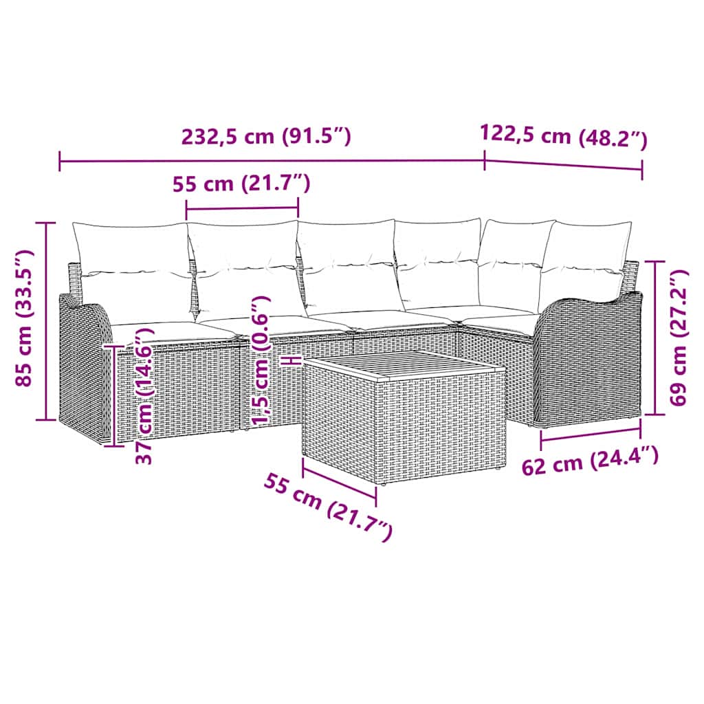 Tuinbankenset met kussen 6 pcs Grijs poly rattan is nu te koop bij PeponiXL, paradijselijk wonen!