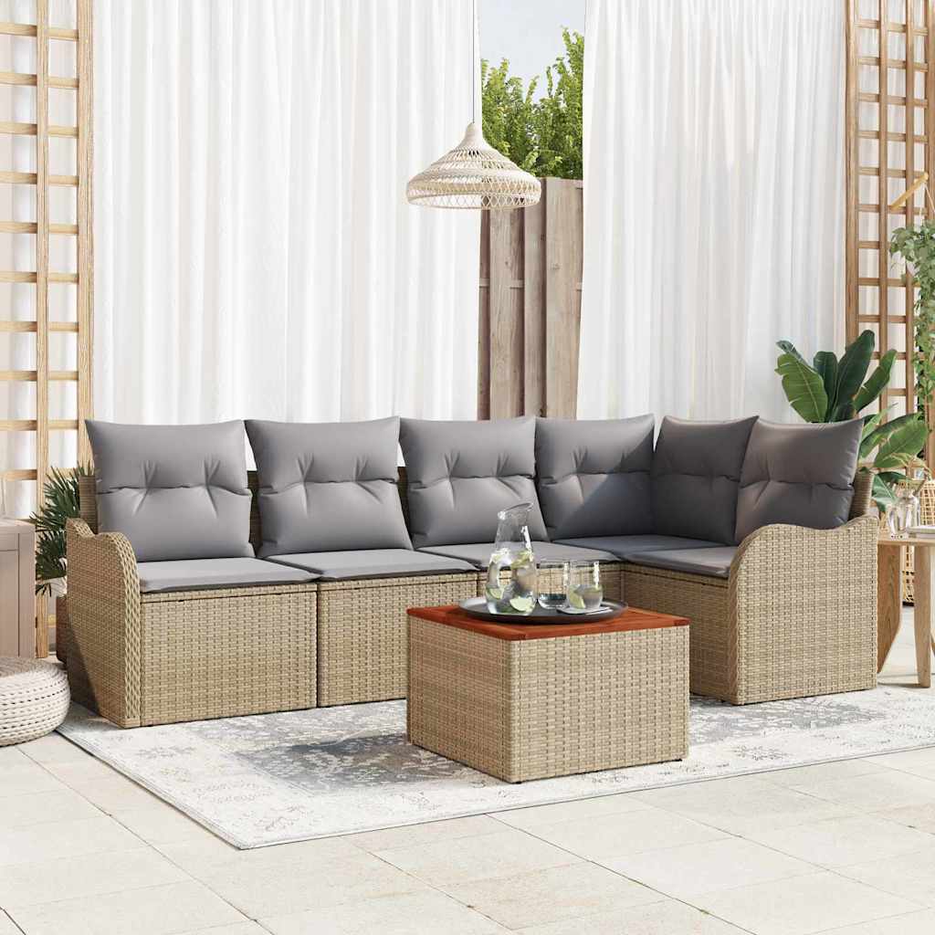Tuinbankenset met kussen 6 pcs Beige poly rattan is nu te koop bij PeponiXL, paradijselijk wonen!