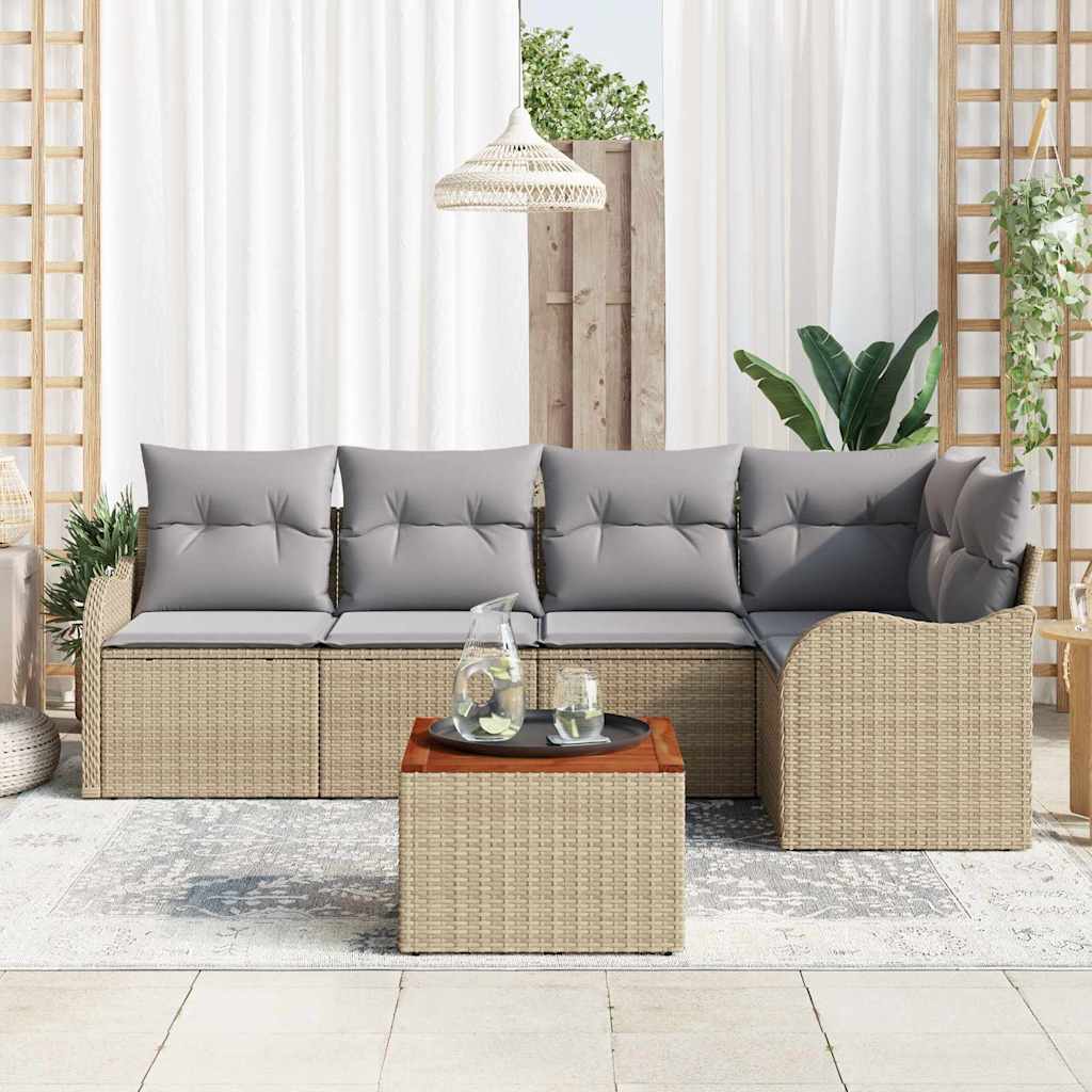 Tuinbankenset met kussen 6 pcs Beige poly rattan is nu te koop bij PeponiXL, paradijselijk wonen!