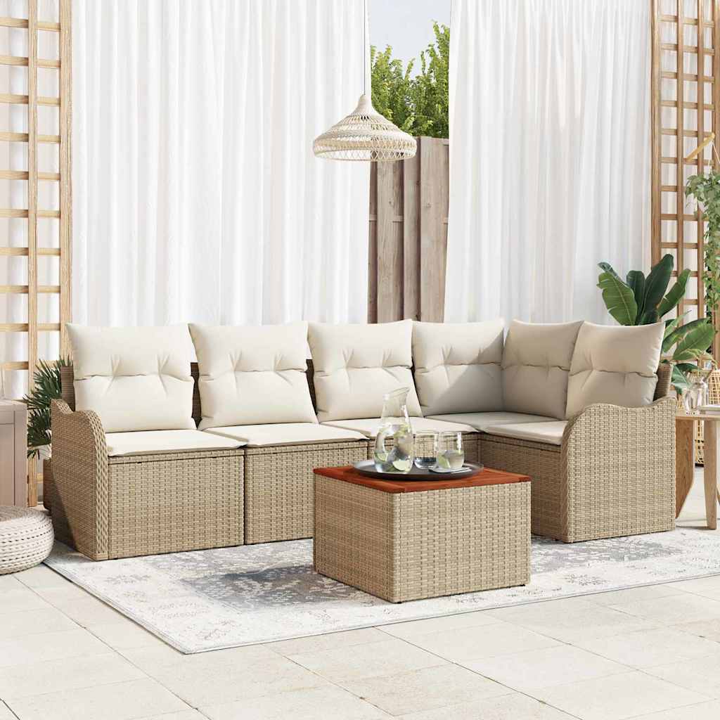 Tuinbankenset met kussen 6 pcs Beige poly rattan is nu te koop bij PeponiXL, paradijselijk wonen!