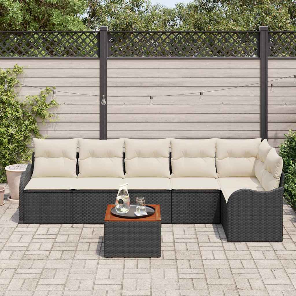 Tuinbankenset met kussen 7 pcs Zwart poly rattan is nu te koop bij PeponiXL, paradijselijk wonen!
