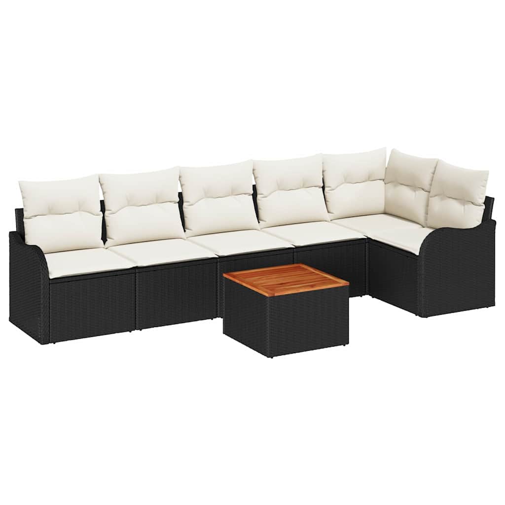 Tuinbankenset met kussen 7 pcs Zwart poly rattan is nu te koop bij PeponiXL, paradijselijk wonen!