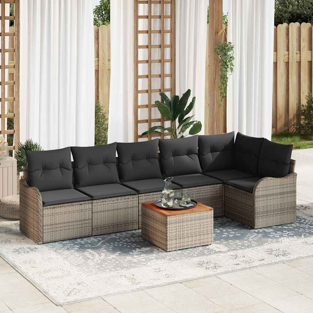 Tuinbankenset met kussen 7 pcs Grijs poly rattan is nu te koop bij PeponiXL, paradijselijk wonen!